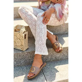 Dámské pantofle Dámské Ploché Žabky S Cekulemi S.Barski KV27-052 Barva: Béžová, Velikost: 38