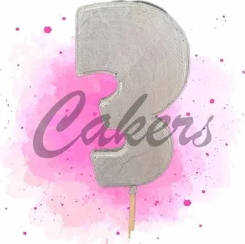 Jedlá dekorace na dort Čokoládové číslo stříbrné 3