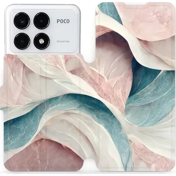 Pouzdro na mobilní telefon Flipové pouzdro Mobiwear - Xiaomi Poco F6 Pro 5G - VP33S Růžový a zelenkavý mramor (Knížkové flip pouzdro, obal, kryt na mobil Xiaomi Poco F6 Pro 5G - VP33S Růžový a zelenkavý mramor, materiál Umělá kůže + TPU - ochrana 360°, stojánek, silikonová vanička,