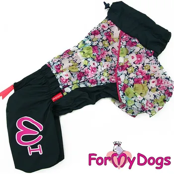 Obleček pro psa FOR MY DOGS Pláštěnka COLOR FLOWERS, černá s barevným vzorem, Velikost: 22/XXXL