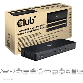 Club3D Dokovací stanice USB-C 16v1, 3xDP, 2xHDMI, 1xUSB-C, 3xUSB, 1xRJ45, 1x3.5mm, černá