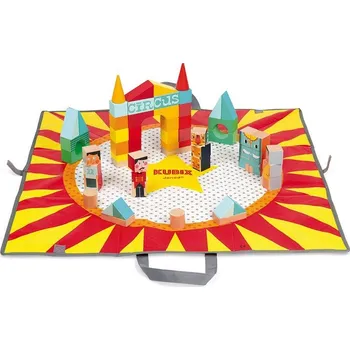 Hračka pro nejmenší JANOD Dřevěné kostky Kubix Cirkus 60ks se skládací podložkou