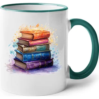 Keramický hrnek Knihy, Barva Zelená, Velikost 330 ml, Canvas Keramický hrnek s barevným uchem Bezvatriko.cz 2736