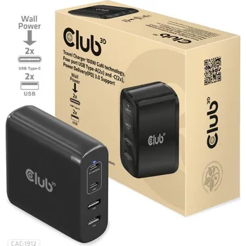 Pouzdro na mobilní telefon Club3D cestovní nabíječka 100W GAN technologie, 2xUSB-A a 2xUSB-C, PD 3.0 Support
