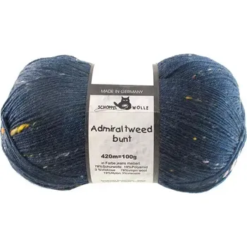 Příze Schoppel Wolle Admiral Tweed bunt 4993 Jeans meliert (Ponožková příze Admiral Tweed bunt 4993 Jeans meliert)