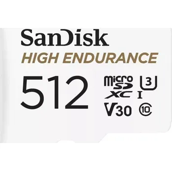 Paměťová karta SanDisk MicroSDXC karta 512GB High Endurance (R:100/W:40 MB/s, C10, U3, V30) + adaptér