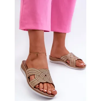 Dámské pantofle Pohodlné Dámské Žabky S Cyrkoniemi Inblu BV000037 Barva: Béžová, Velikost: 36