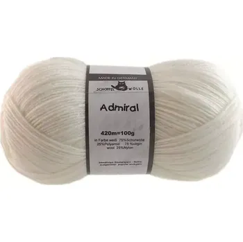 Příze Schoppel Wolle Admiral 990 Weiß (Ponožková příze Admiral 990 Weiß)