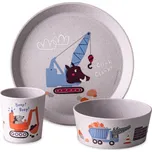 Koziol dětská jídelní sada (talíř, miska, hrnek) Connect Truck organic, šedá