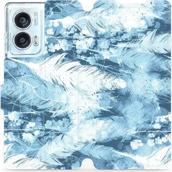 Pouzdro na mobilní telefon Flipové pouzdro Mobiwear - Motorola Edge 50 Fusion - M058S Světle modrá horizontální pírka (Knížkové flip pouzdro, obal, kryt na mobil Motorola Edge 50 Fusion - M058S Světle modrá horizontální pírka, materiál Umělá kůže + TPU - ochrana 360°, stojánek,)