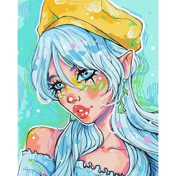 Set školních potřeb Malowanie po numerach - Błękitnooka modn 40x50cm