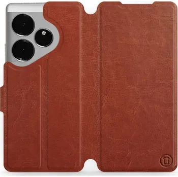 Pouzdro na mobilní telefon Flipové pouzdro Mobiwear - Realme GT 6 5G - Hnědé a šedé (Knížkové flip pouzdro, obal, kryt na mobil Realme GT 6 5G - Hnědé a šedé, materiál Umělá kůže + TPU - ochrana 360°, stojánek, silikonová vanička, magnetické zavírání)