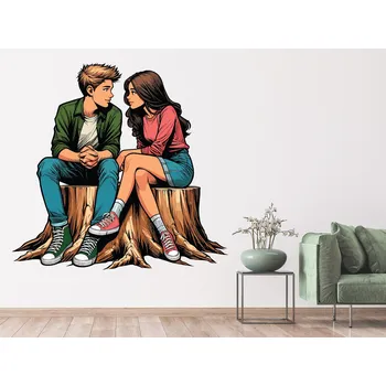 Samolepící dekorace Pár na pařezu samolepka na zeď arch 20 x 19 cm