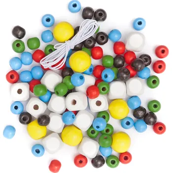 Dětské navlékací korálky Dřevěné korálky mix tvarů 100ks - barevné