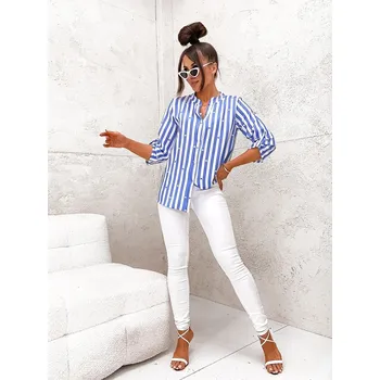 Dámská halenka Modro-bílá pruhovaná dámská halenka Moon s výstřihem do V, odstíny modré L (40) i392_23902-49