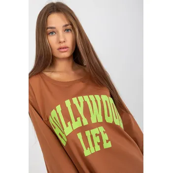 Dámská mikina Mikina s prodlouženou zádí a nápisem Hollywood Life barva camel+zelená