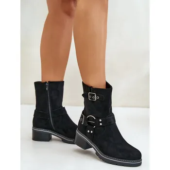 Dámské kozačky Dámské boty na nízkém podpatku se sponami Zudra Barva: Černá, Velikost: 37