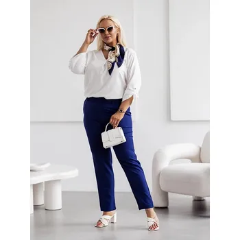 Dámské kalhoty Tmavě modré elegantní dámské kalhoty plus size (728) odstíny modré XXL (44)