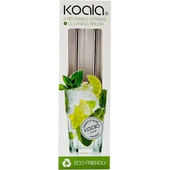 Koala Nerezové brčko rovné s čistítkem 4 ks