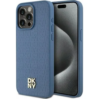 Pouzdro na mobilní telefon DKNY DKHMP15XPSHRPSB iPhone 15 Pro Max 6.7 modro/modré pevné pouzdro Kožený Monogram Vzor Kovové Logo MagSafe