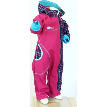 Kojenecká kombinéza BajaDesign Softshellová kombinéza s FLEECEM - růžová s kostkami KONFEKČNÍ VELIKOST: 74/80