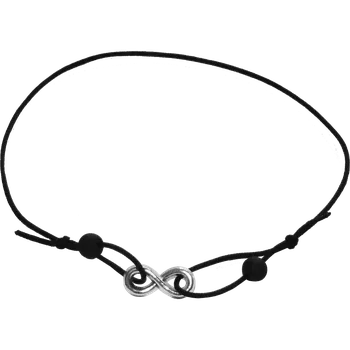 Náramek Ručně dělaný náramek s posunovacími uzly - Nekonečno stříbrné (s černými korálky)