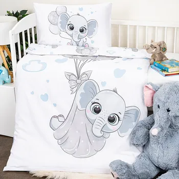 Povlečení 4Home Dětské bavlněné povlečení do postýlky Elephant, 100 x 135 cm, 40 x 60 cm, šedá