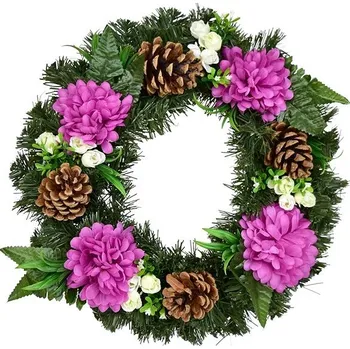 Věnec DOMMIO Podzimní věnec s fialovými chryzantémami, 35 cm