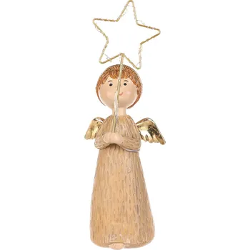 Vánoční ozdoba Autronic Anděl s dětskou tváří - držící hvězdu s LED osvětlením, hnědý - SM473 BR-M