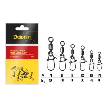 Delphin pevnostní obr. s karabinkou Rolling swivel with micro snap vel. 14/3kg