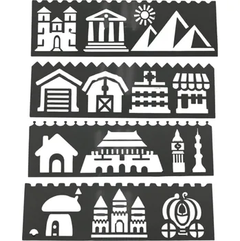 Plastová šablona, STAVBY 2, 18,6x5,6 cm, 4ks/bal.