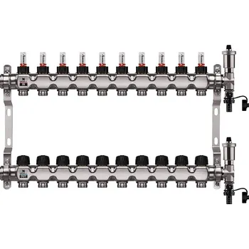 rozdělovač topení Wigell Podlahový rozdělovač WIGELL, 10 okruhů, nerez + automatické odvzdušňování