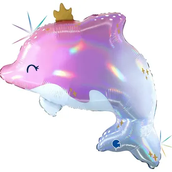 Balónek Foliový balonek Delfín růžový s korunkou 69 cm