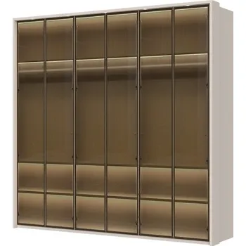 Šatní skříň Šestidveřová prosklená šatní skříň s LED osvětlením Baptiste - béžová