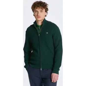 Pánský svetr SVETR GANT COTTON TEXTURE ZIP CARDIGAN TARTAN GREEN