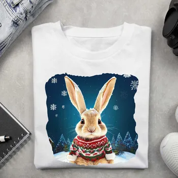 Dámské tričko - Vánoční motiv zajíček Barva: Bílá, Velikost: XL