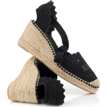 Dámská móda ESPADRILKY KARL LAGERFELD KAMINI MID ANKLE TIE CUT-OUT BLACK CANVAS