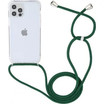 Pouzdro na mobilní telefon Transparentní kryt se šňůrkou pro iPhone 15 Pro - tmavě zelený