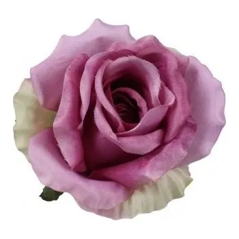 umělá květina Růže květ (hlava) 10 cm, fialovo-zelená
