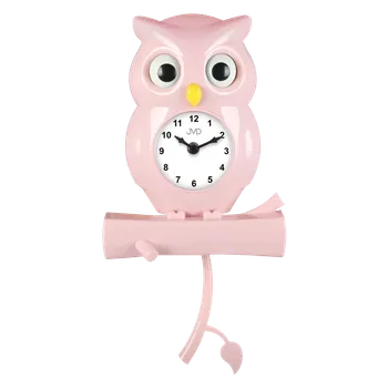 Hodiny JVD Dětské růžové tiché netikající hodiny s motivem sovy JVD HE21.1  (dětské hodiny s plynulým tichým chodem)