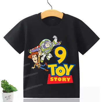 Disney Dětské narozeninové tričko s potiskem Toy Story s číslovkou, černé Číslovka: 9, Velikost: 120 cm