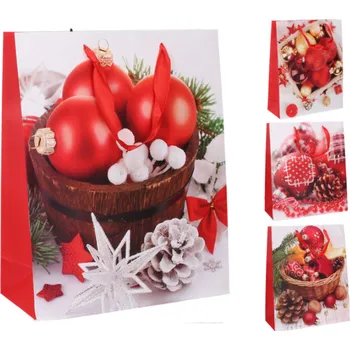 Dárková taška Dárková papírová taška, ČERVENÉ, VÁNOČNÍ MOTIVY, mix motivů, 18x24x8,5 cm, 1 kus