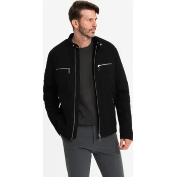 Pánská bunda Pánská motorkářská bunda s límcem a kapsami černá barva