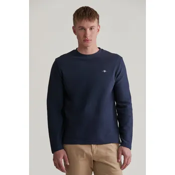 Pánské oblečení TRIČKO GANT TEXTURED LS TSHIRT EVENING BLUE