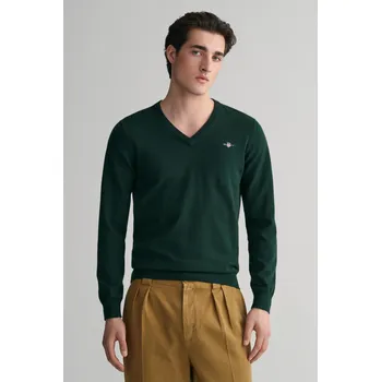 Pánský svetr SVETR GANT CLASSIC COTTON V-NECK TARTAN GREEN