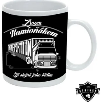Hrnek Zrozen kamioňákem - černý-bílý