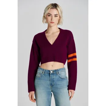 Dámský svetr SVETR GANT CROPPED CASHMERE V-NECK PANSY PURPLE