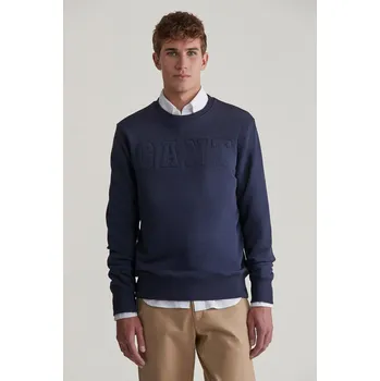Pánské oblečení MIKINA GANT EMBOSSED C-NECK SWEAT EVENING BLUE