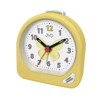 Budík JVD Dětský žlutý ručkový budík JVD SR672.8 s motýlkem (dětský barevný budík)