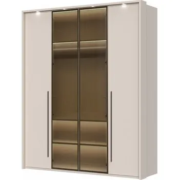 Šatní skříň Čtyřdveřová kombinovaná šatní skříň s LED osvětlením Baptiste - béžová